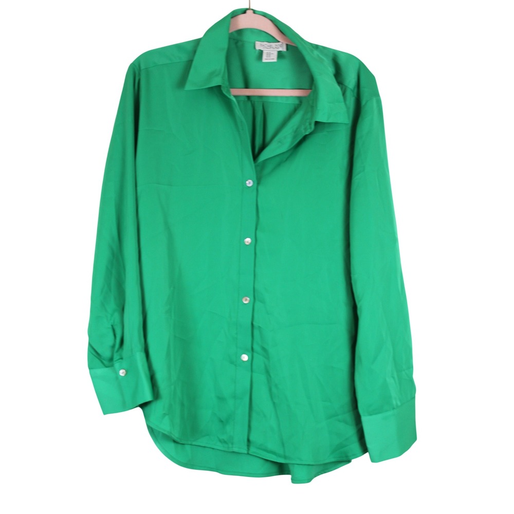 Rachel Zoe Casual Chic Classic Vibrant Green Silky Long Sleeve Button Up Top XL
